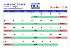 Calendar with October walking track availability